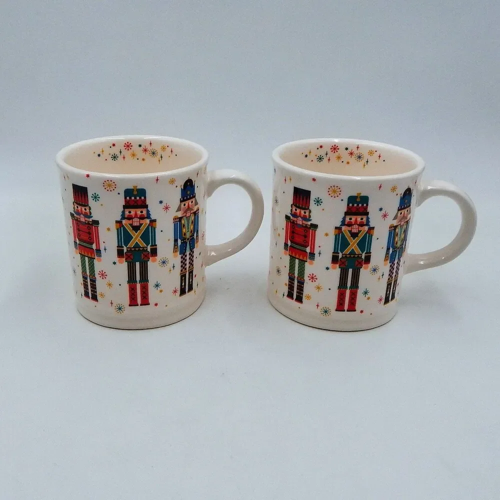 SUR LA TABLE Nutcracker Snowflake Coffee Mug Christmas Hot Chocolate 17.8 oz S/2